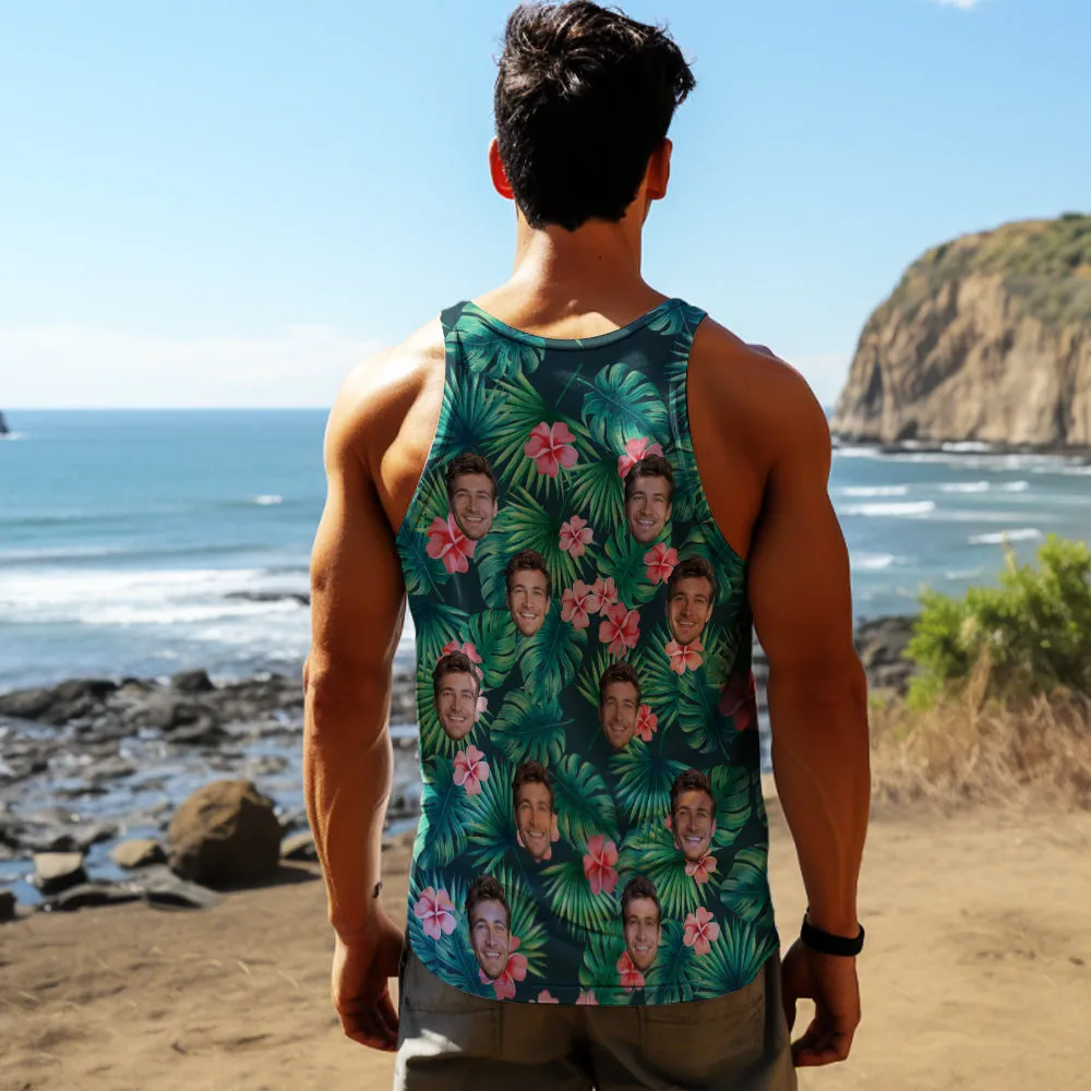 Custom Face Tank Tops Men's Sleeveless Shirt Red Flowers