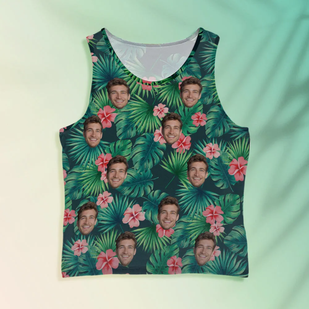 Custom Face Tank Tops Men's Sleeveless Shirt Red Flowers