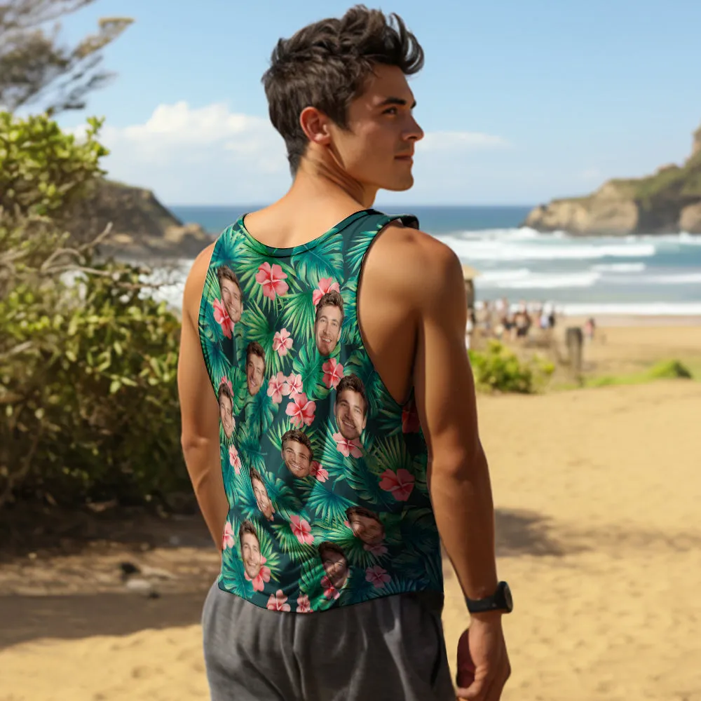 Custom Face Tank Tops Men's Sleeveless Shirt Red Flowers