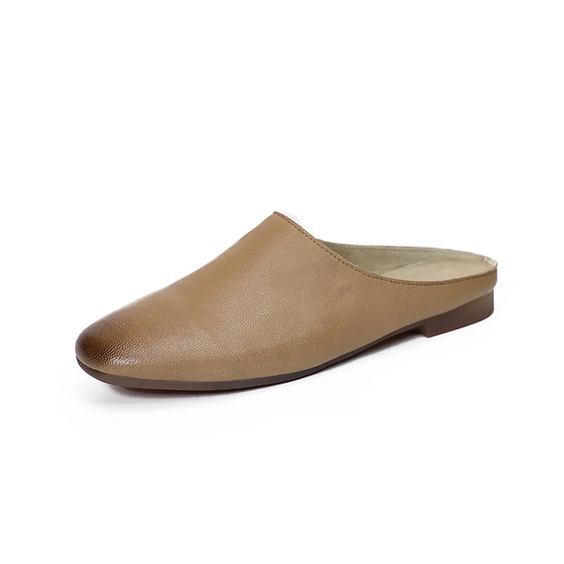 Handmade Leather Summer Slippers Mules Green/Brown/Coffee/Blue/Green 2/Reddish brown/Grey white/Brown 2/Khaki/Yellow/Dark coffee