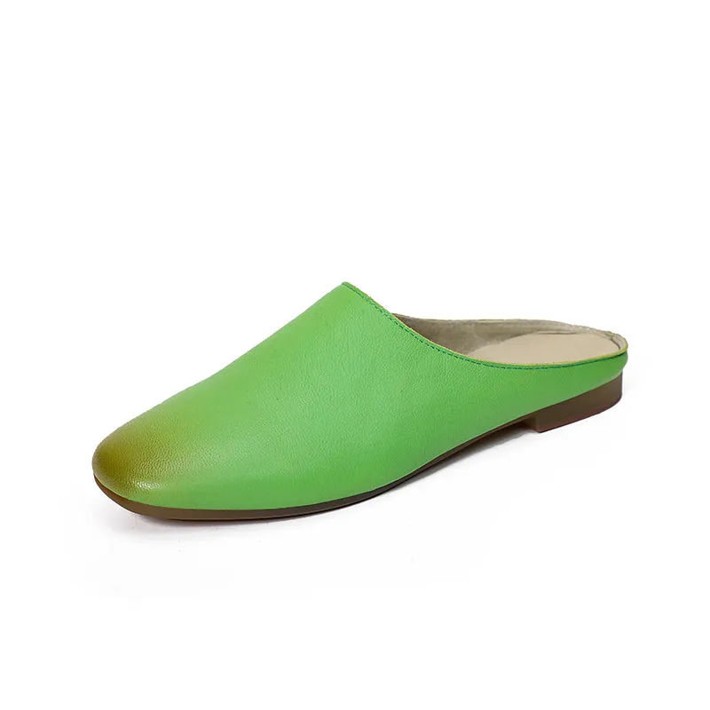 Handmade Leather Summer Slippers Mules Green/Brown/Coffee/Blue/Green 2/Reddish brown/Grey white/Brown 2/Khaki/Yellow/Dark coffee