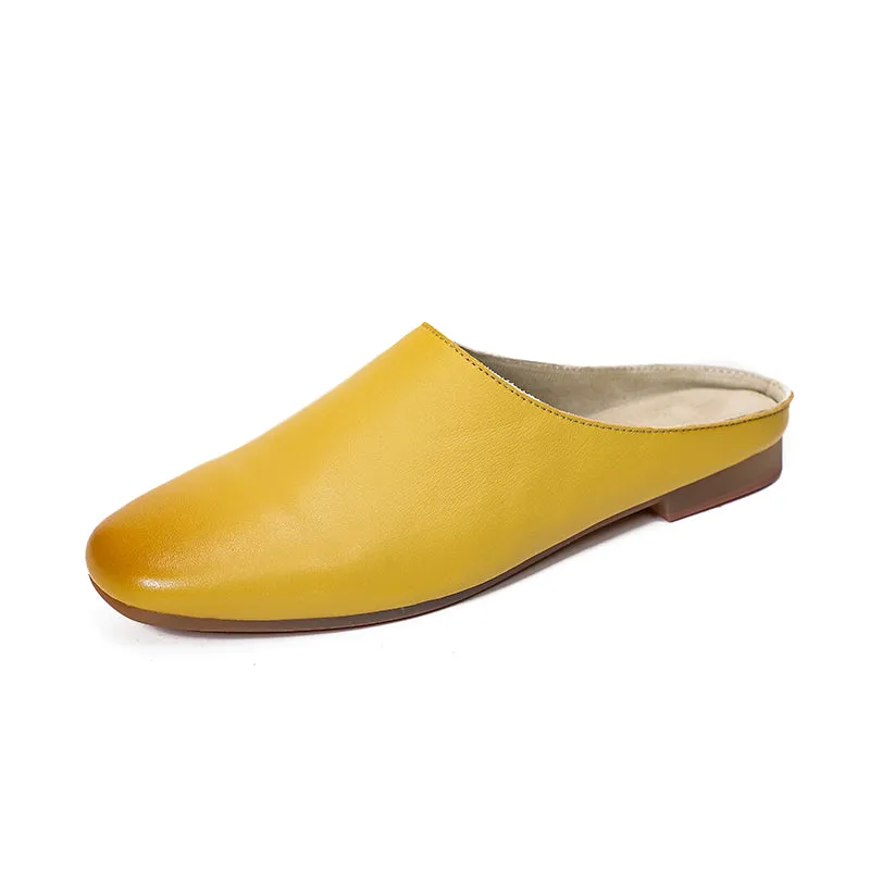Handmade Leather Summer Slippers Mules Green/Brown/Coffee/Blue/Green 2/Reddish brown/Grey white/Brown 2/Khaki/Yellow/Dark coffee