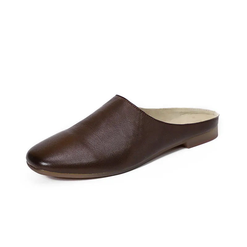 Handmade Leather Summer Slippers Mules Green/Brown/Coffee/Blue/Green 2/Reddish brown/Grey white/Brown 2/Khaki/Yellow/Dark coffee