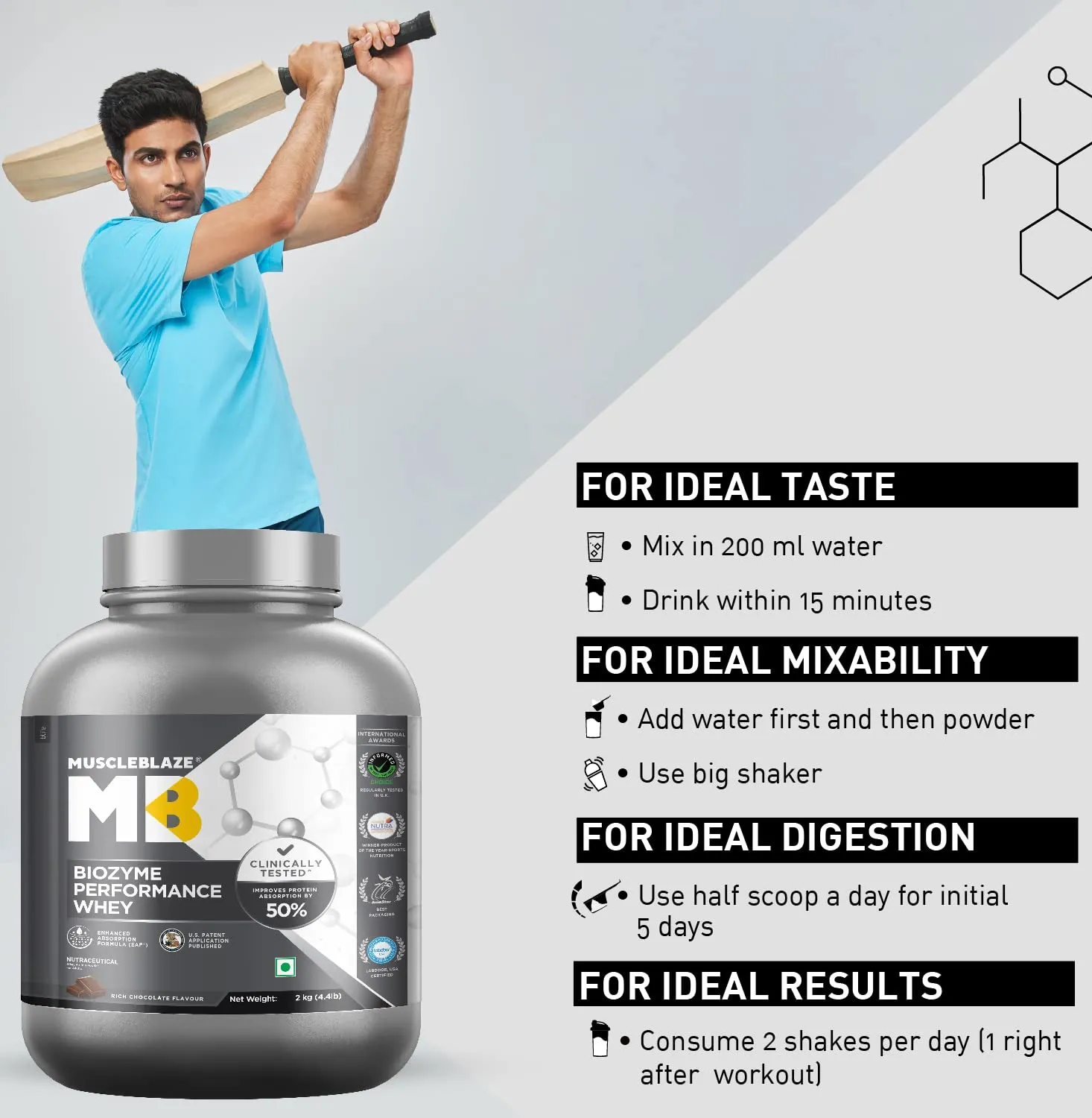 MuscleBlaze Biozyme Performance Whey, 2 kg (4.4 lb), Rich Chocolate