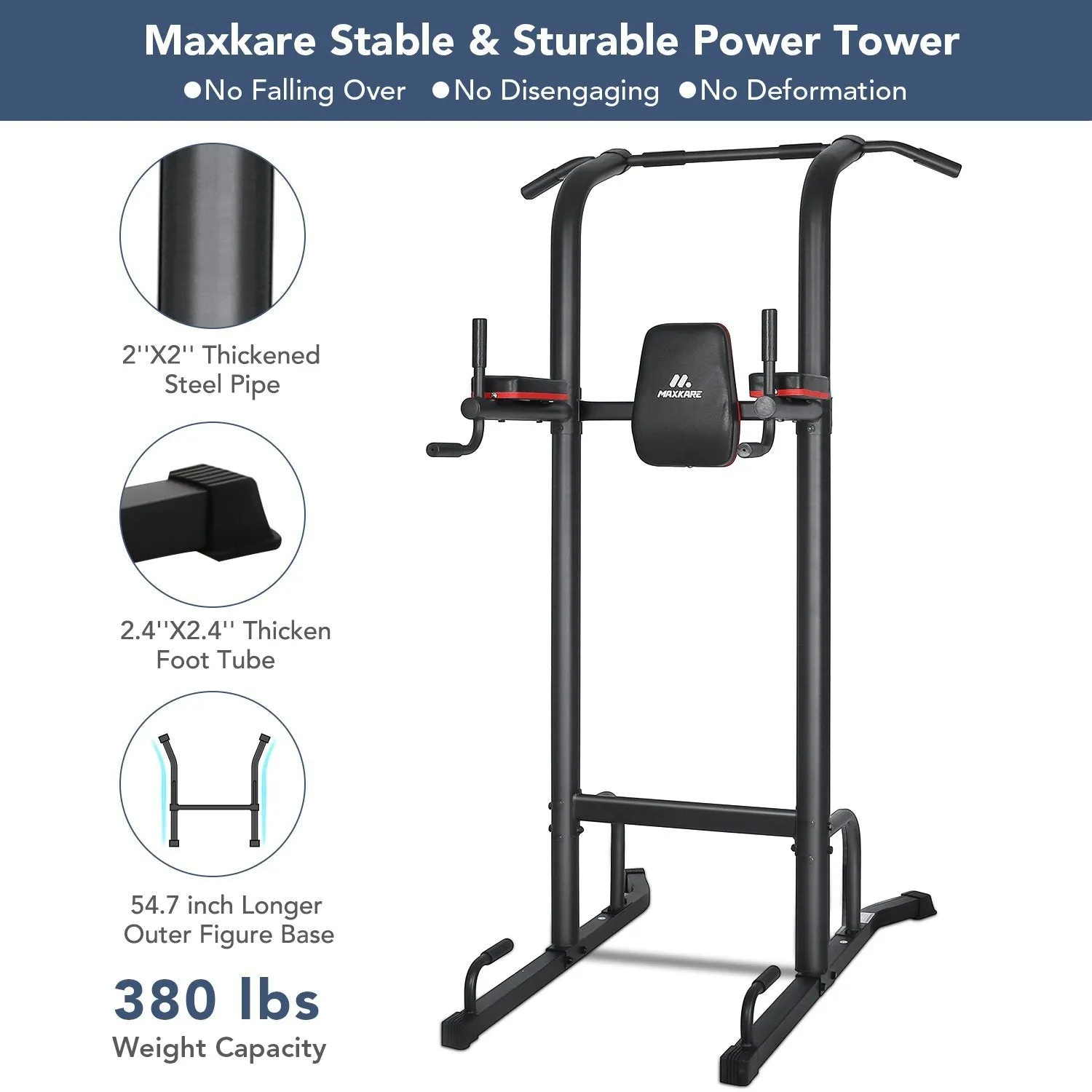 Power Tower Pull Up Bar Dip Station Strength Training Workout Equipment for Professional Home Gym with 420 Lbs Capacity
