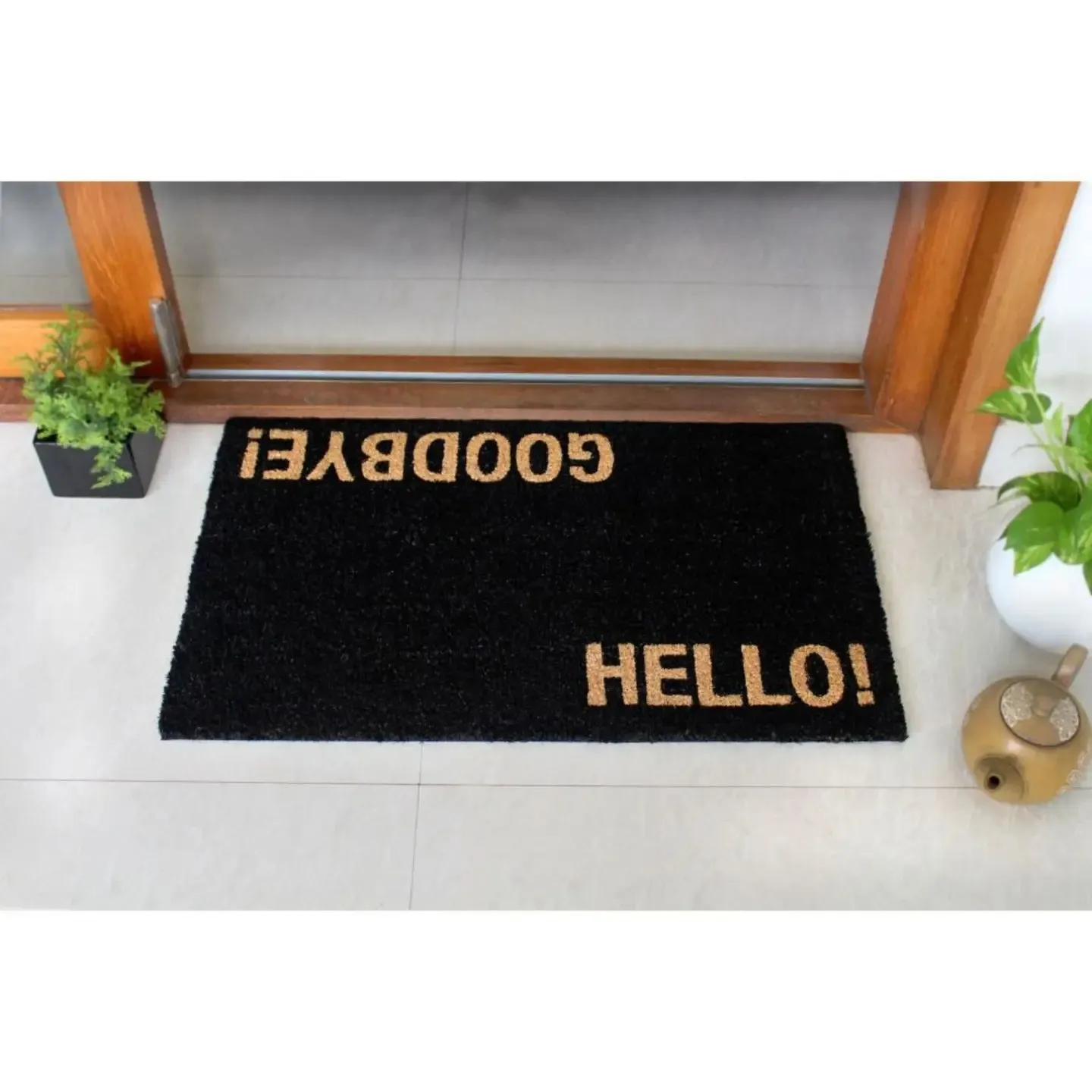 RugSmith Black Hello/Goodbye Coir Doormat, 18" X 30"