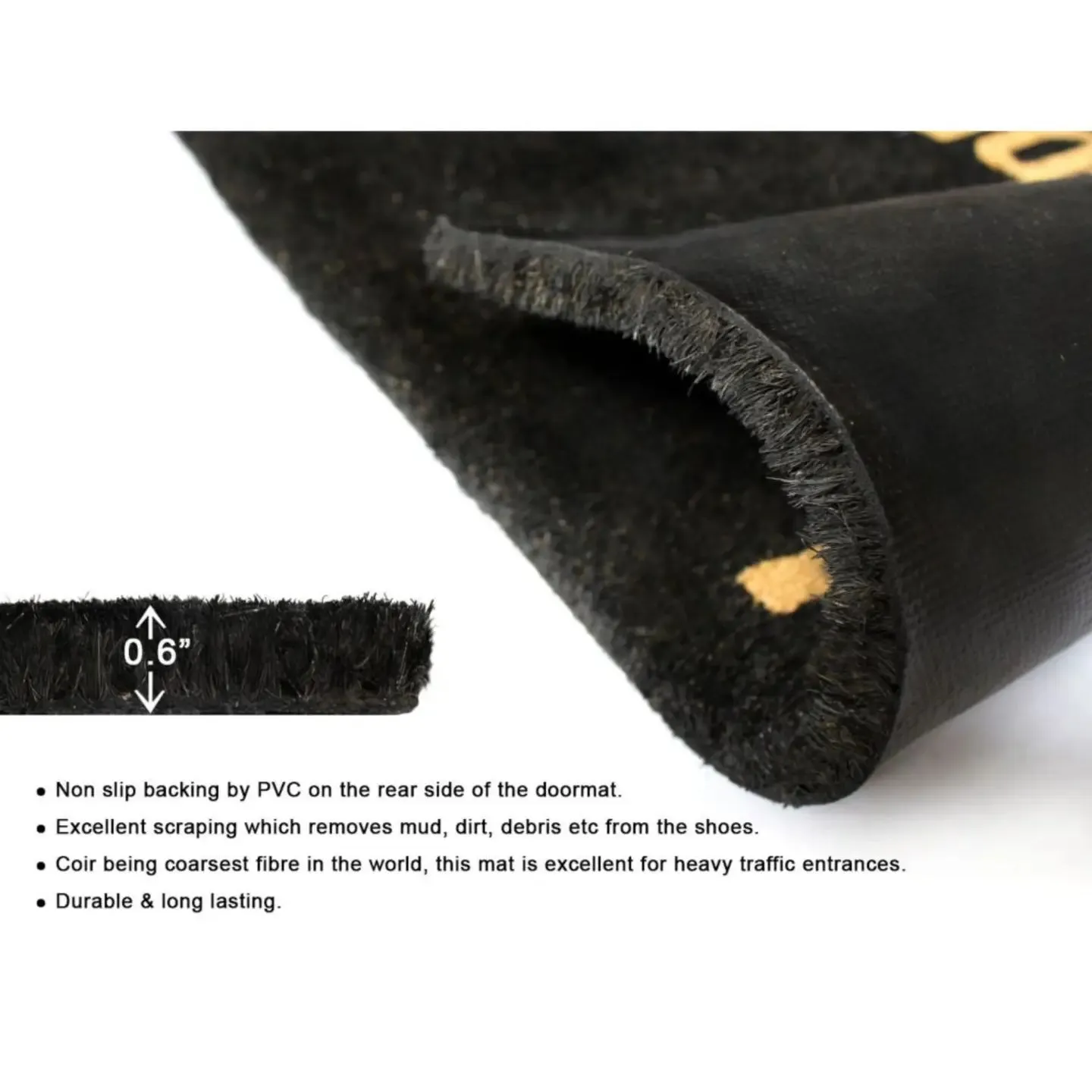 RugSmith Black Hello/Goodbye Coir Doormat, 18" X 30"