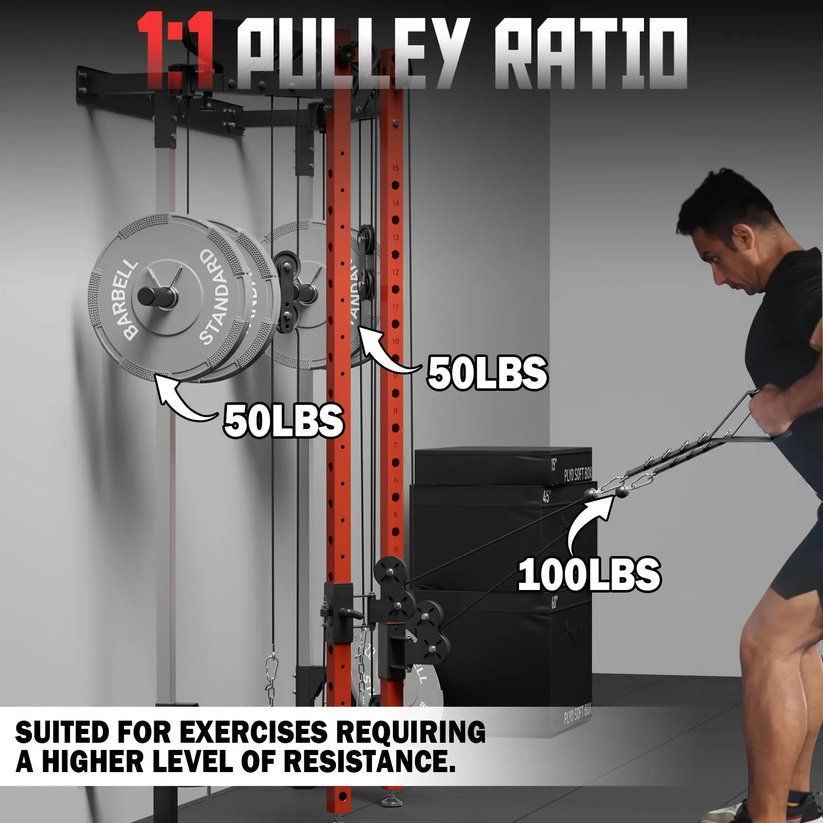 Wall Mounted Folding Squat Rack with Cable Crossover & LAT Pull Down, 5 Adjustable Modes, Space-Saving Home Gym Trainer