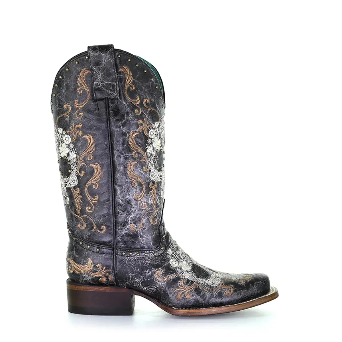 Z5005 - Corral black skull western cowgirl leather boots for women